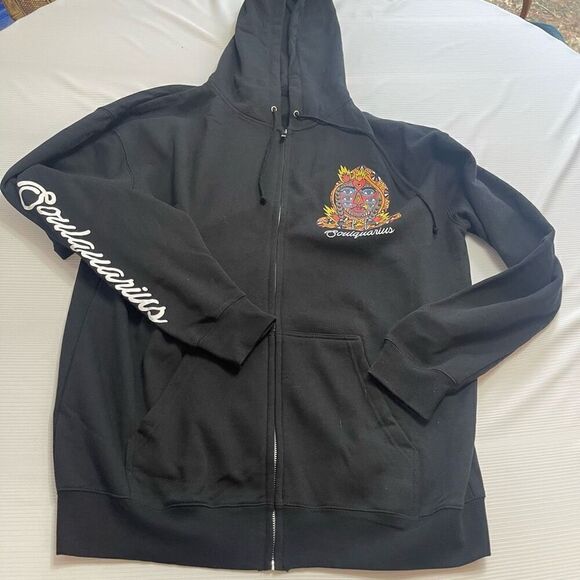 Soulquarius Men’s Full Zip Tour Hoodie Long Sleeve Pockets Black/Multi Size XL - Picture 2 of 10